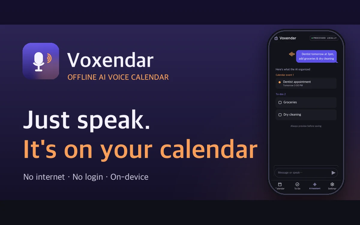 Voxendar landing page