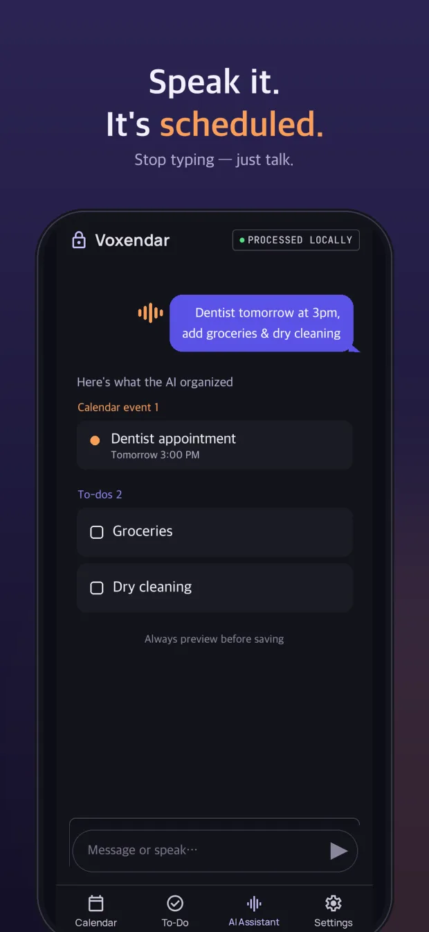 Voxendar app screen 1